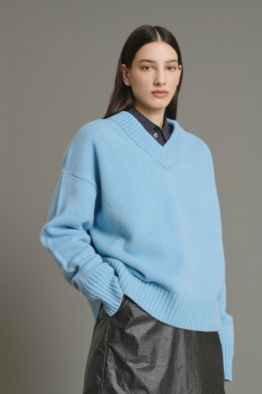 Pull Julie - Bleu Clair - Laine Mérinos - Femme