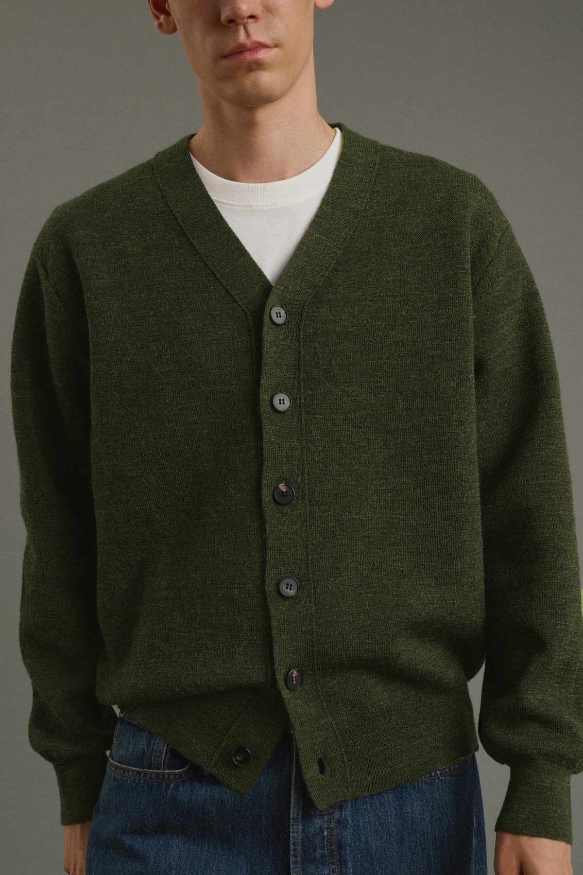 Cardigan Romeo - Dark Khaki - Wool - Men vue 5