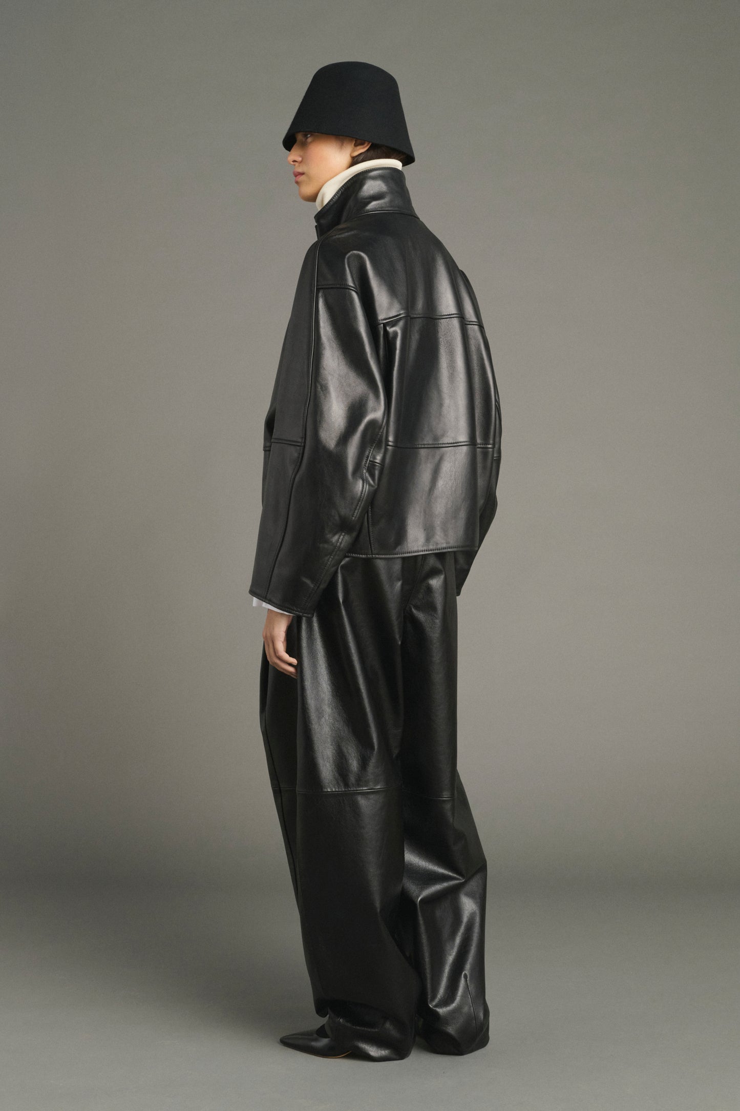 Veste Gamma - Noir Cuir Oversize Femme - Soeur