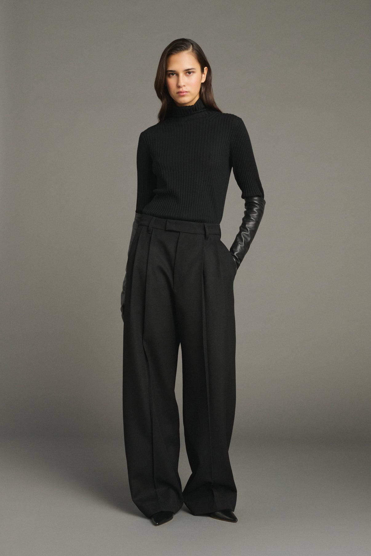 Pull Filao - Noir - Laine Mérinos - Femme vue 1