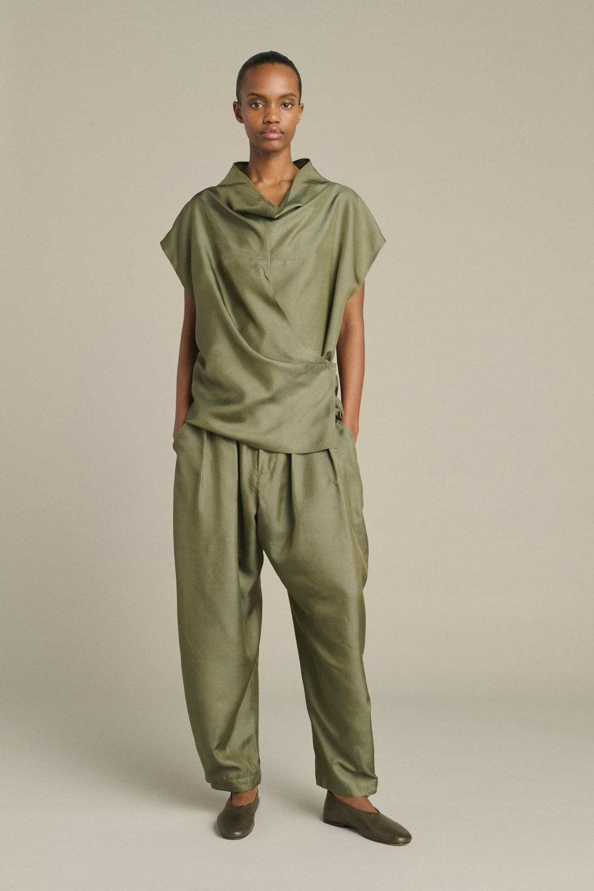 Pantalon Vernon - Vert De Gris - Soie - Femme vue 1