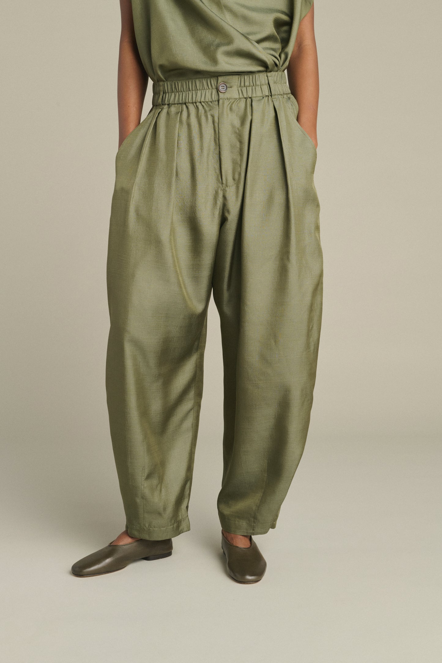 Pantalon Vernon - Vert De Gris - Soie - Femme