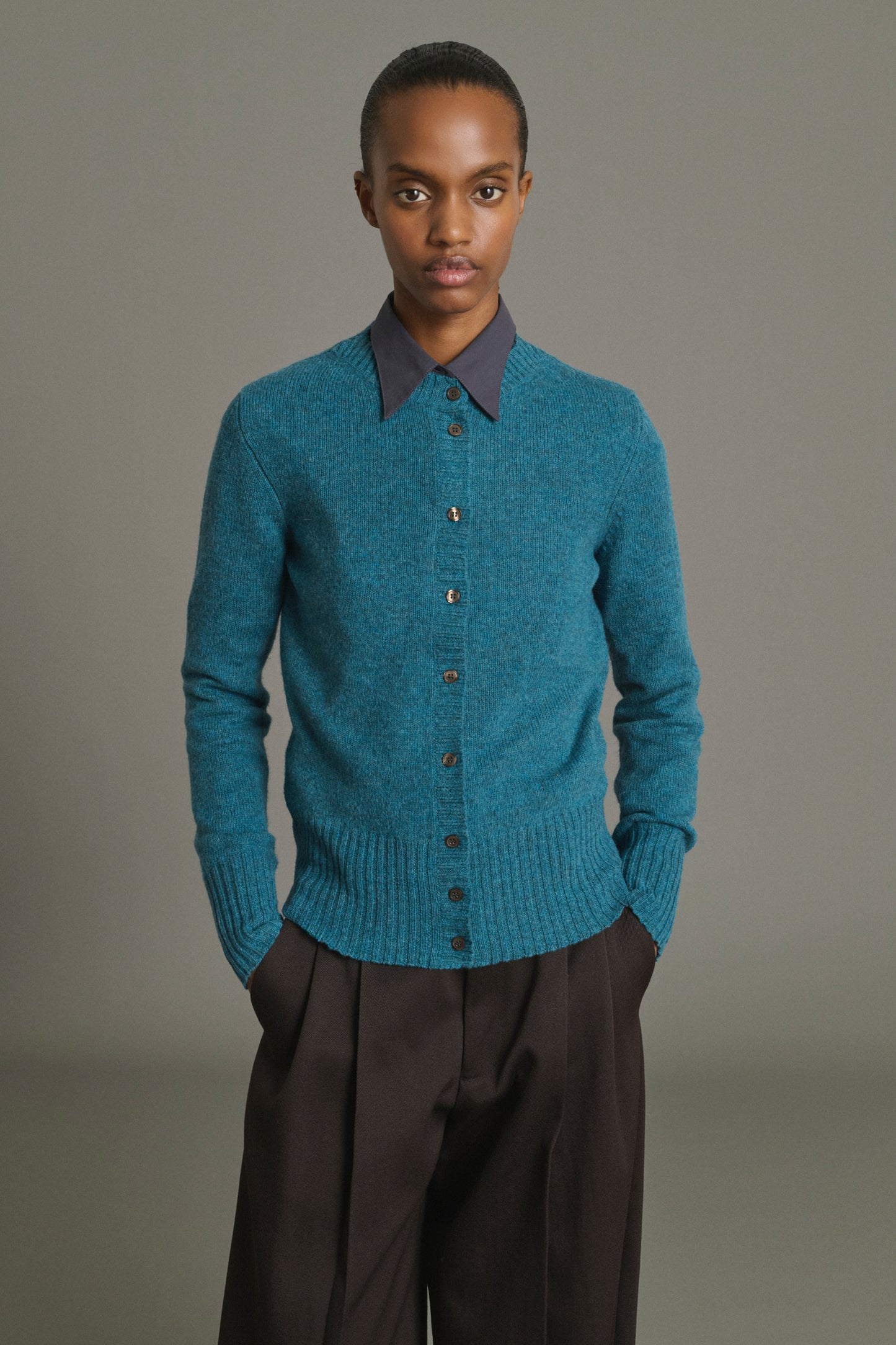 Cardigan Fugu - Bleu Persan - Laine Mérinos - Femme