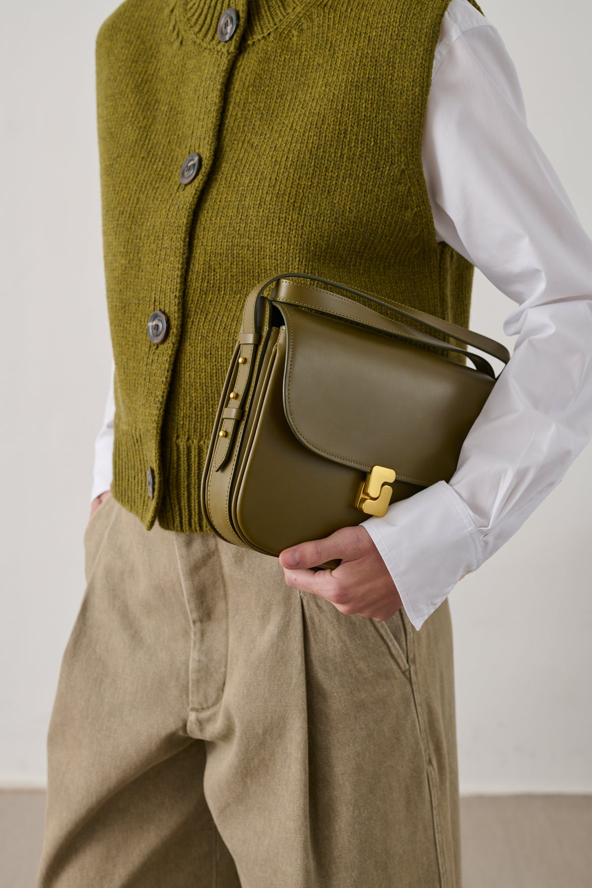 Sac Bellissima Maxi - Kaki Doré - Cuir - Femme vue 2