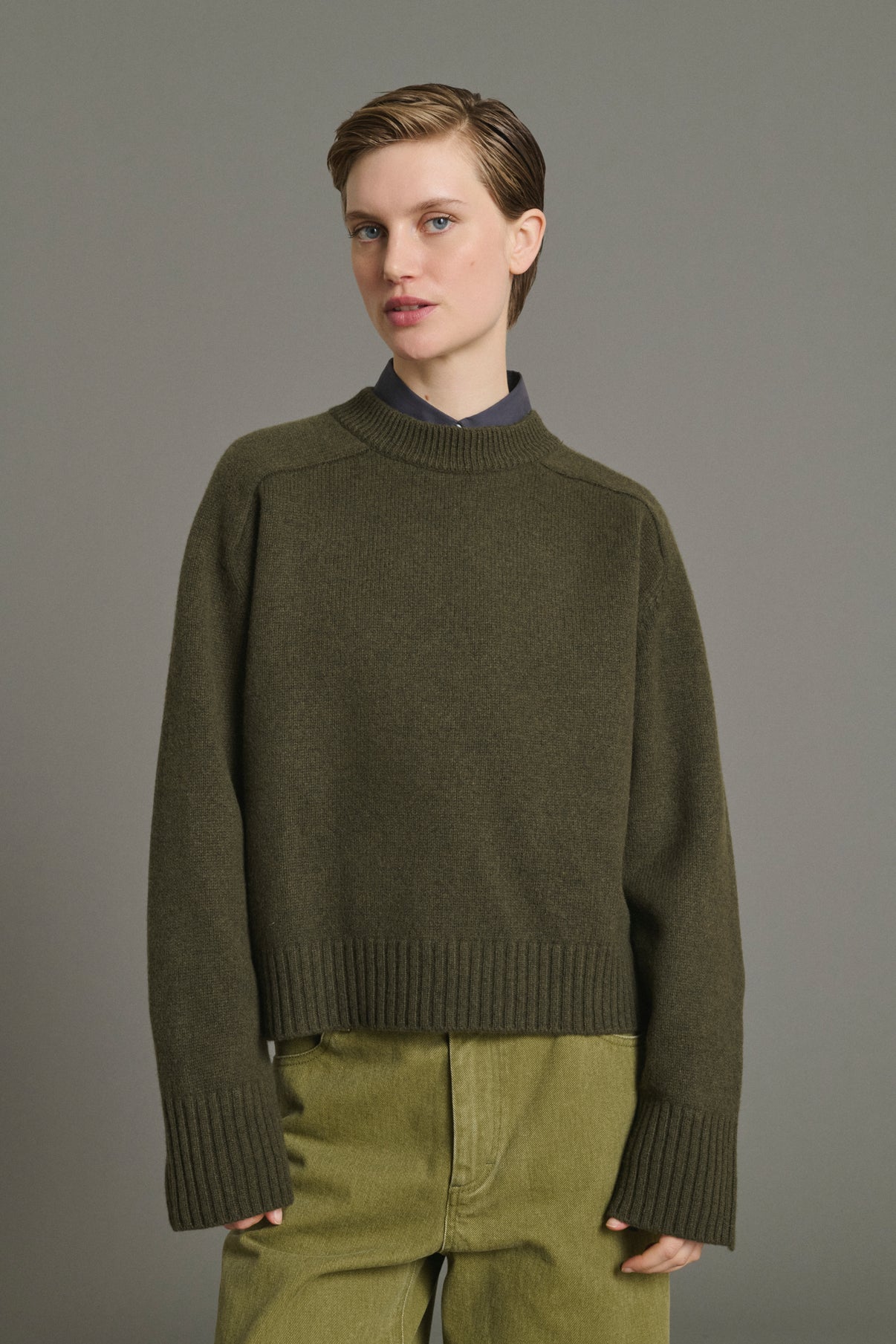 Pullover Will - Khaki Marl - Merino Wool - Women vue 3