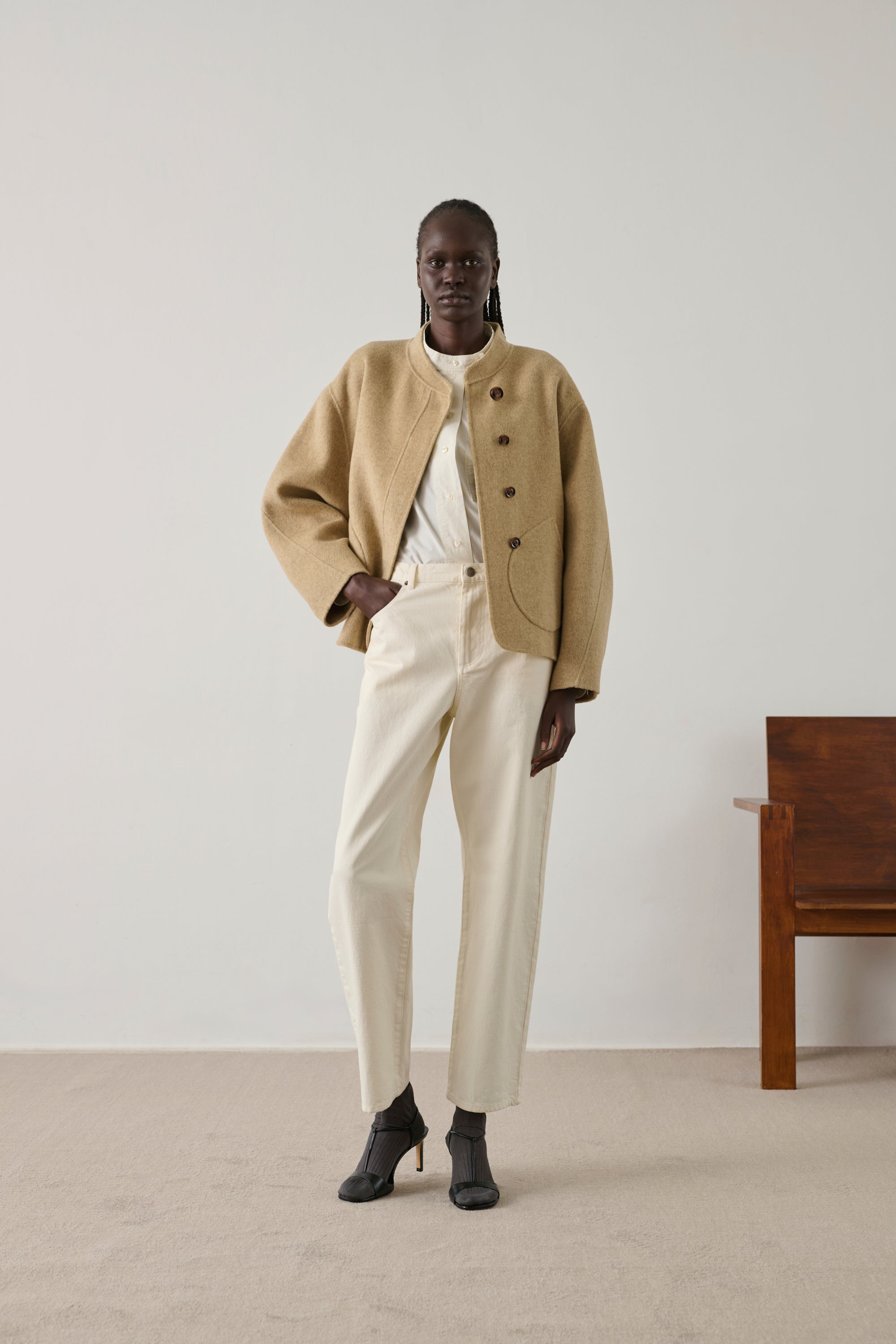 Windsor Jacket - Beige Heather Wool Short Women's - Soeur