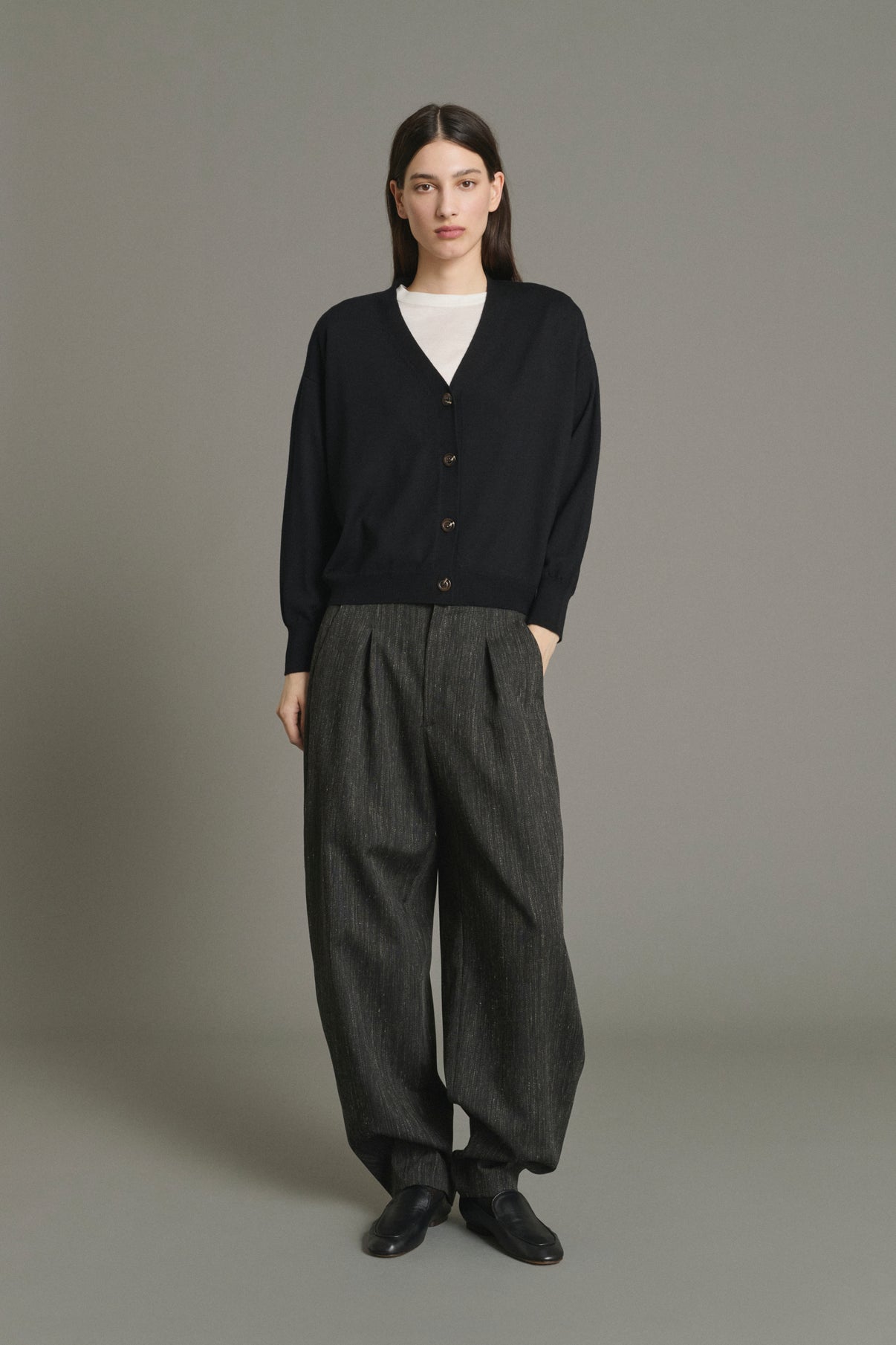 Cardigan Idem - Noir - Laine Mérinos - Femme vue 4