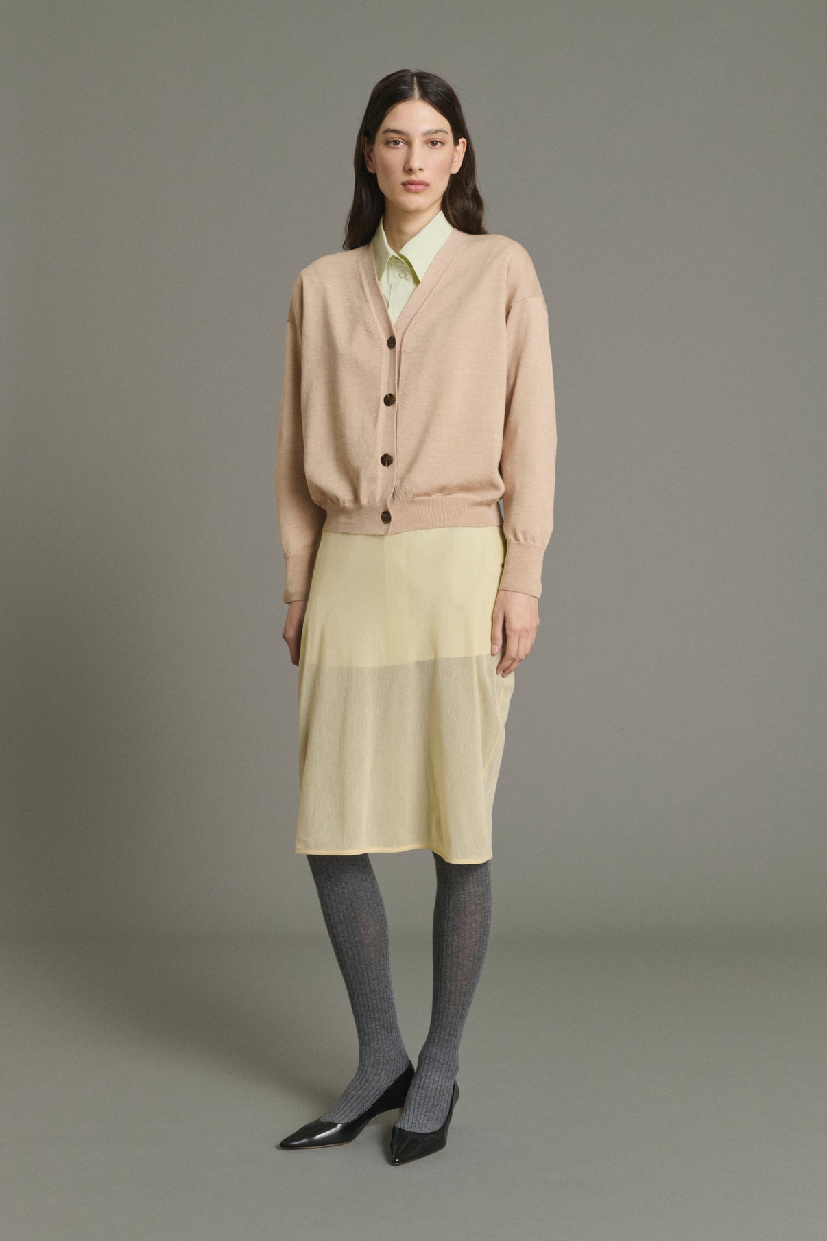 Cardigan Idem - Beige Rosé - Laine Mérinos - Femme vue 3