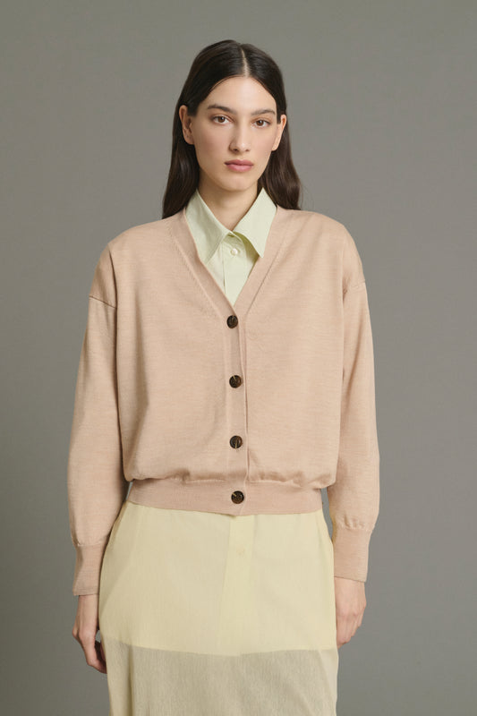 Cardigan Idem - Beige Rosé - Laine Mérinos - Femme