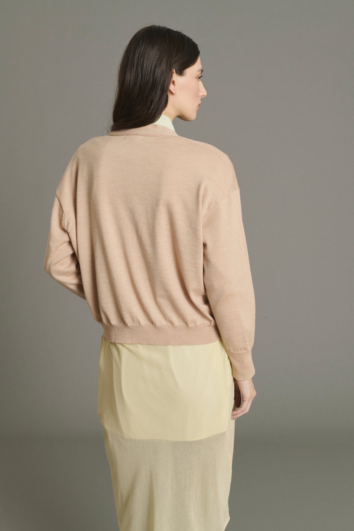 Cardigan Idem - Beige Rosé - Laine Mérinos - Femme