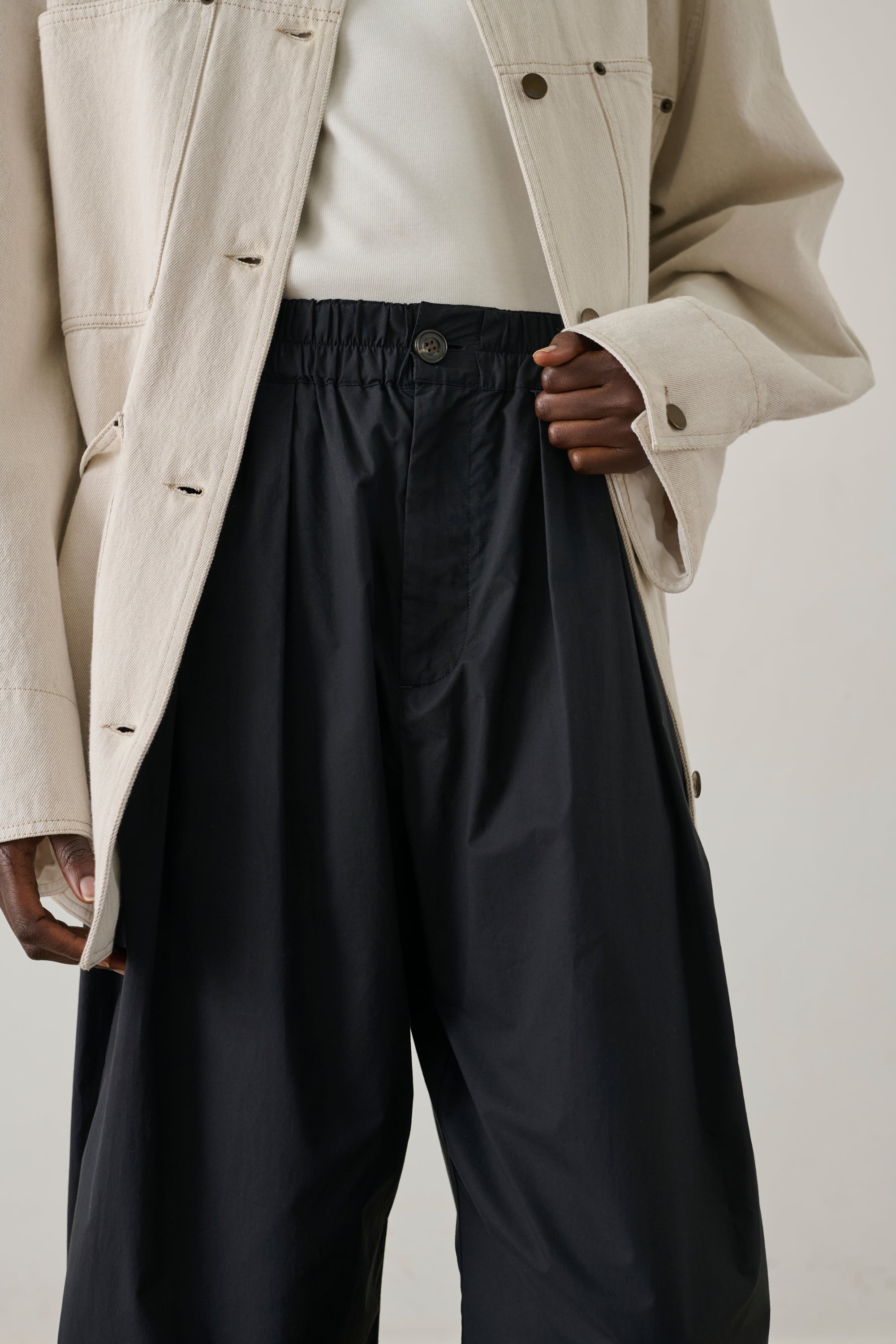 Trousers Vernon - Black Cotton Poplin Wide-Leg Women - Soeur