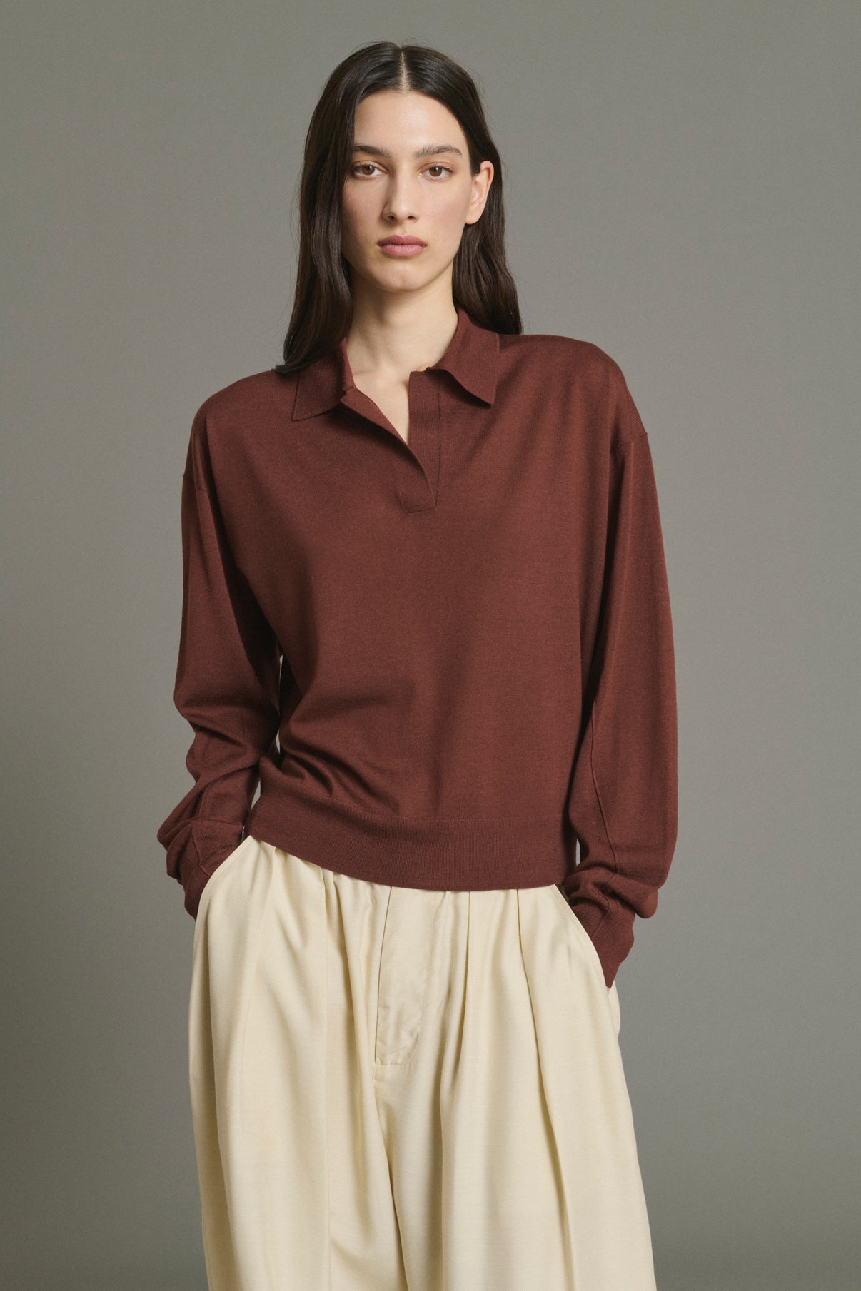 Pull Fleming - Acajou - Laine Mérinos - Femme vue 3