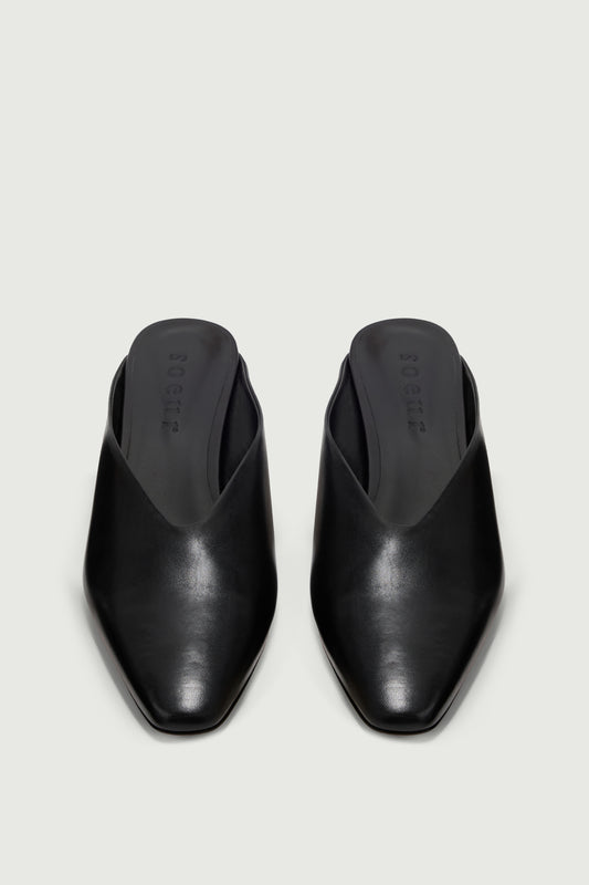 Mules Amalie - Noir Cuir à Talon - Soeur